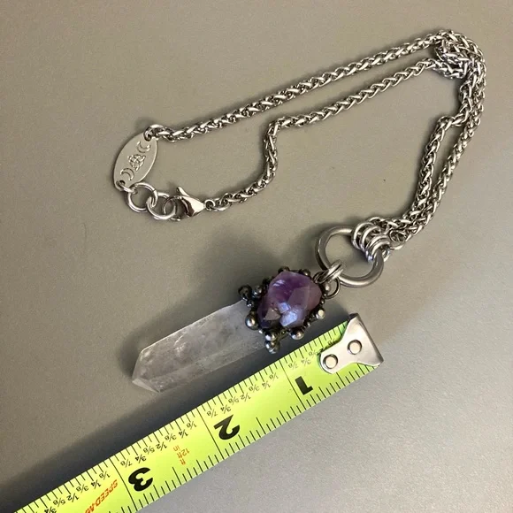 Natural raw purple amethyst & crystal quartz gemstone boho charm necklace - Picture 16 of 16